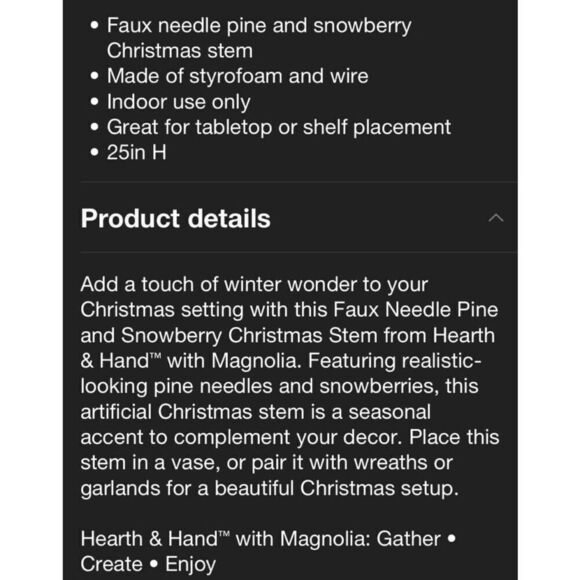 Hearth & Hand Magnolia Faux Fern With Berries Christmas 25” Stem - Picture 5 of 6